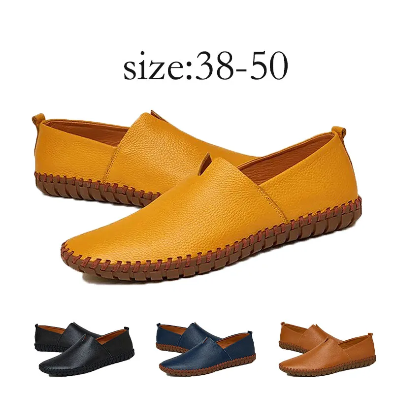 

Plus Size 50 Hand Stitching Casual Leather Shoes Men Loafers Comfortable Driving Shoe Hot Sale Leather Flat Shoes Кожаные туфли