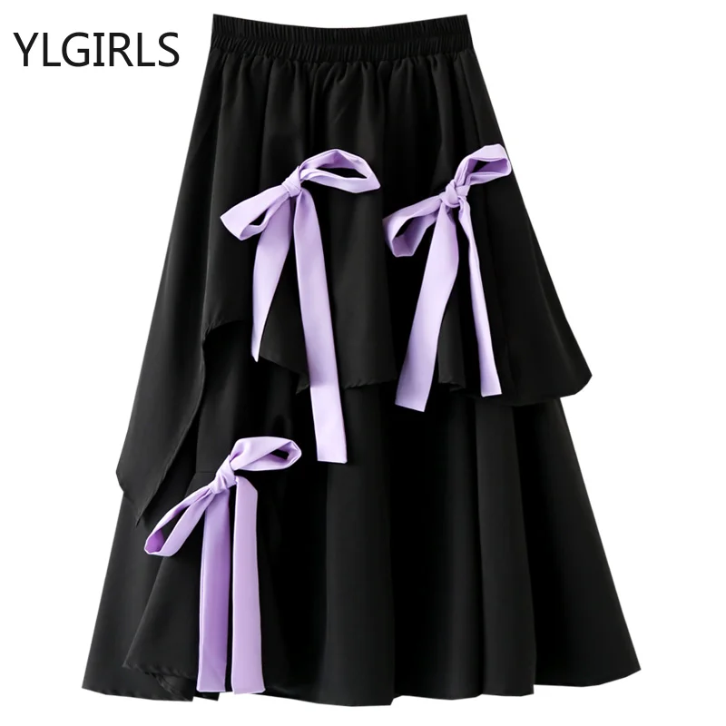 

Long Skirts for Women 2023 Spring Korean Fashion Irregular Bow Tie Midi Skirt Women Cloths Elegant Skirts Vintage Female