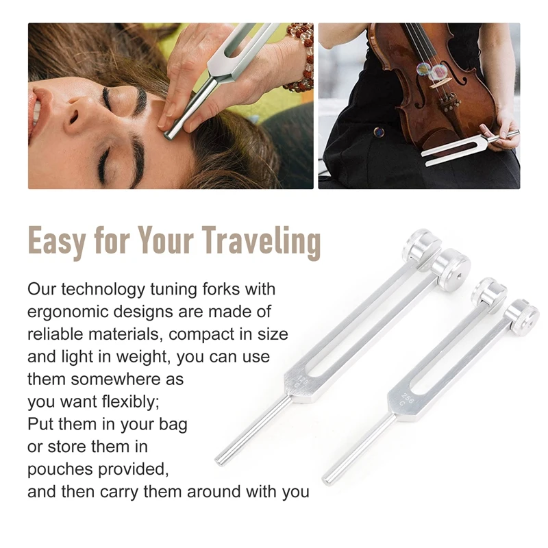 Комплект из 4 вилок для настройки (128 Гц 256 512 528 Гц) с молотком вилки звука