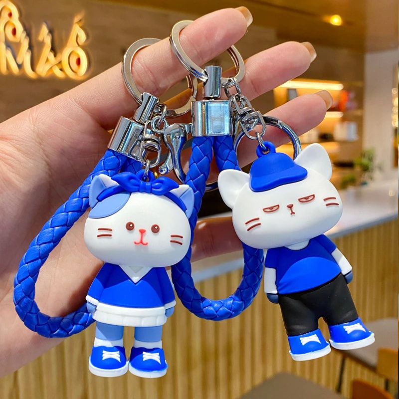 

2022 креативный брелок «Голубая кошка», женский брелок с животными, котенком, автомобильной куклой, искусственная подвеска, аксессуары, подар...