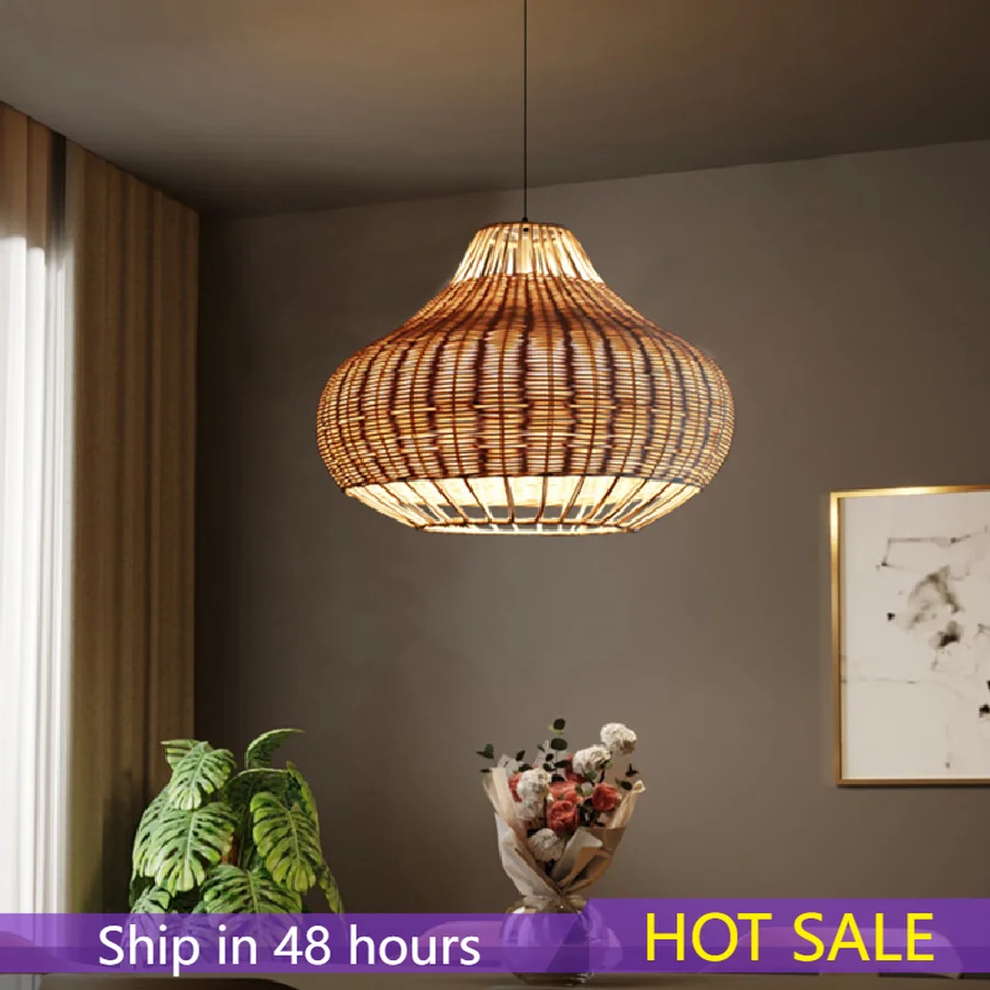 

Retro Rattan Lamp Handmade Pendant Lights Chinese Style Loft Hanglamp Kitchen Light Fixture Dining Room Suspension E27 Luminaire