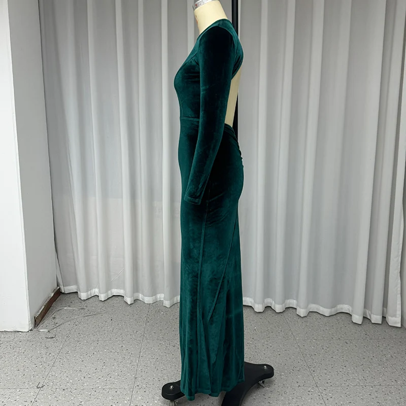 Женское однотонное платье с длинным рукавом