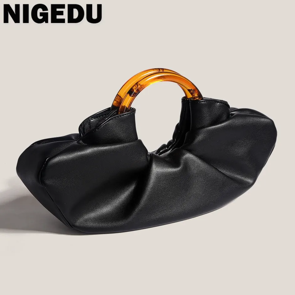 

Vintage Fold Women handbag 2023 new Brand Trend Lady Hand bags High Quality Design Pu leather Clouds Clutches ladies Wrist bag