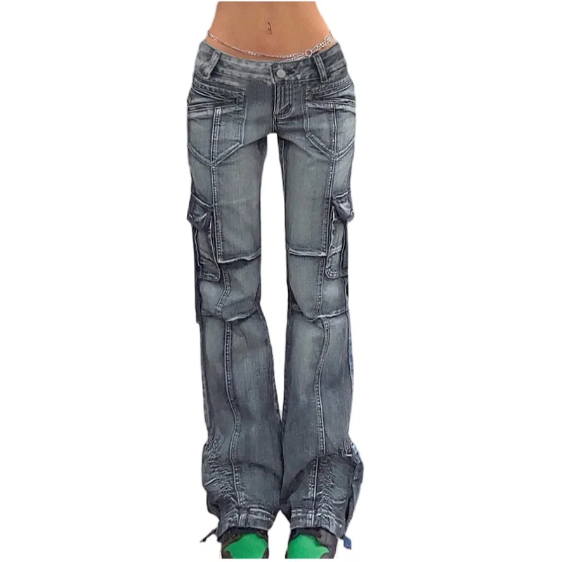 

Vintage Baggy Jeans Ladies Low Waist Denim Pants Women Zipper Fly Straight Leg Jean Streetwear Boyfriend Wide Leg Cargo Trousers