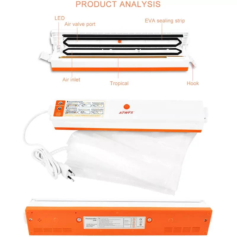 

ATWFS Vacuum Sealer Packing Sealing Machine Best Portable Food Vaccum Sealer Kitchen Packer with 15pcs Vacuum Bag for Food Saver