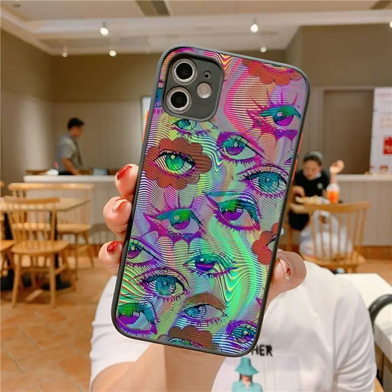 Trippy Psychedelic Mushrooms Eye Phone Case for iPhone 14 11 12 13 Mini Pro Max 8 7 Plus X XR XS MAX Translucent Matte Cover
