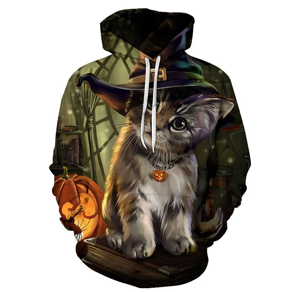 

20212 Men's Women's Hoodie Mirror Cat Face 3D Printed Pullover Fashion Activewear Streetwear Spring Coat