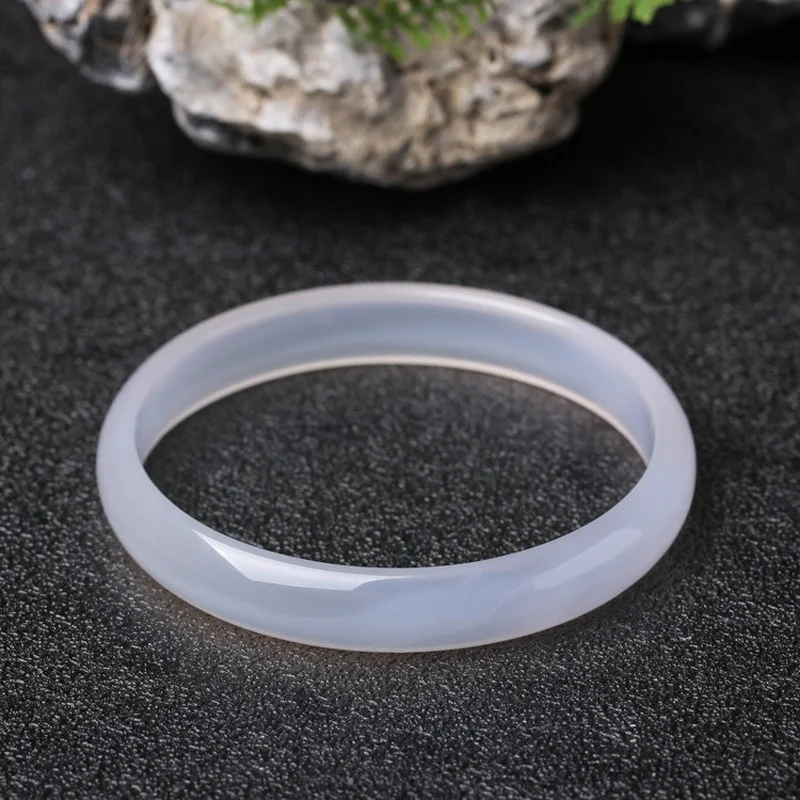 

Natural Jades Bangle Bracelet Women Fine Jewelry Accessories Genuine White Chalcedony Agate Bangles For Girlfriend Mom Gifts