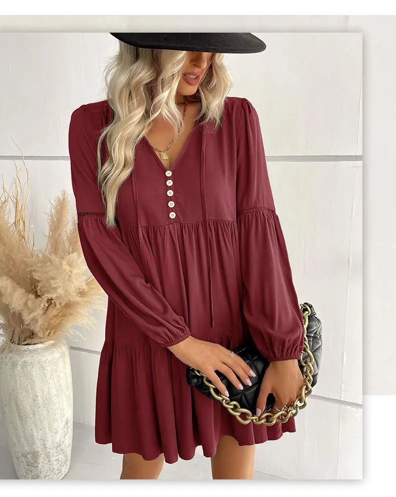 Женская мини-юбка с V-образным вырезом и длинным рукавом