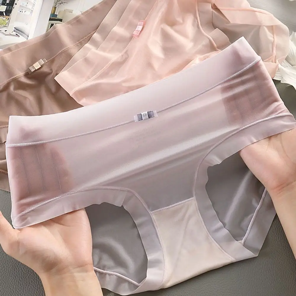 

Transparent Underwear Underpants Female Middle Waist Traceless Panties Sexy Lingerie Ice Silk Panties Women Thong