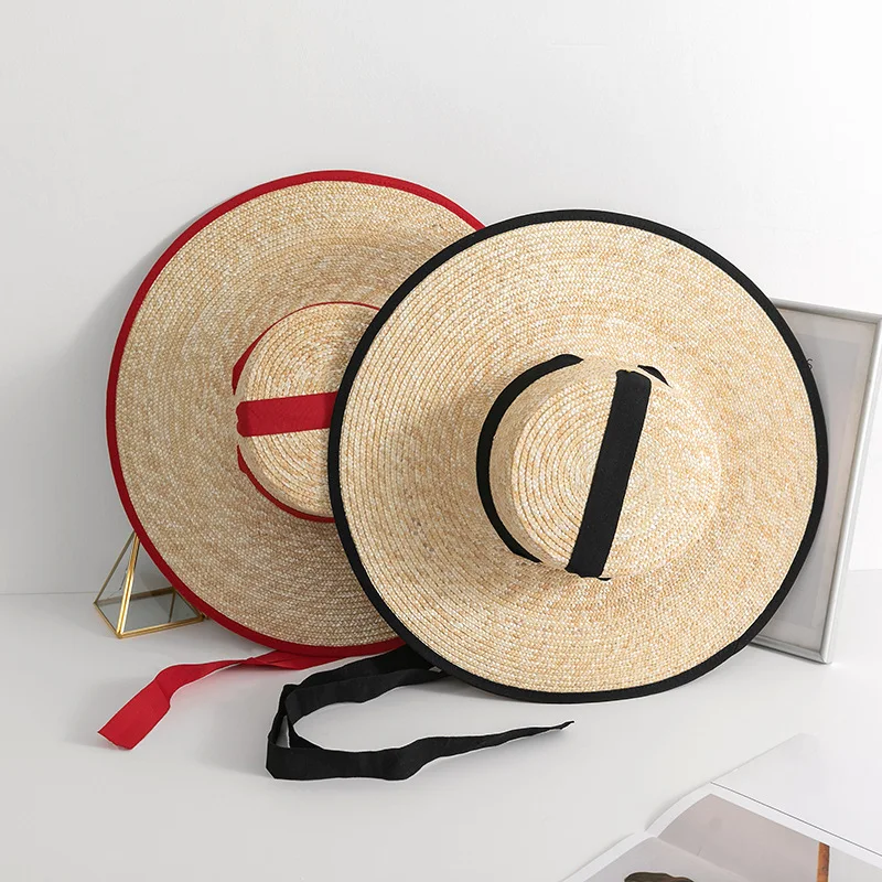 Straw Hat Streamer French Straw Hat Women's Retro Shade Woven Hat Sun Protection Straw Hat Vacation Beach