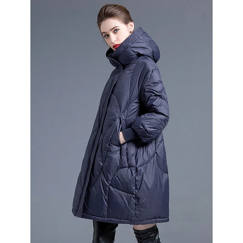 

Новинка 2023, пуховик с капюшоном средней длины, осень и зима, высококачественный женский роскошный утолщенный теплый пуховик с капюшоном, 22G11