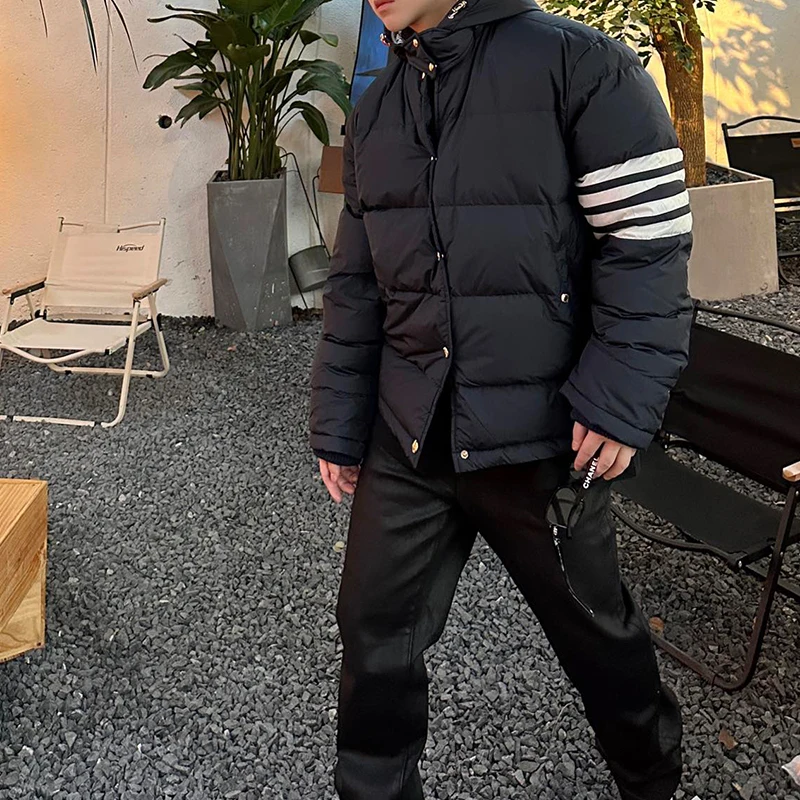 Winter Men's Down Coat Original Striped Design Luxury Brand TB Down Jacket High Quality Famous Tops Men Solid Puffer Coats