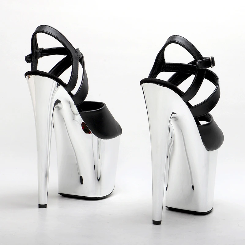Leecabe 20CM/8inch   New designs Matte PU black withe silver Color platform   pole dance sandals