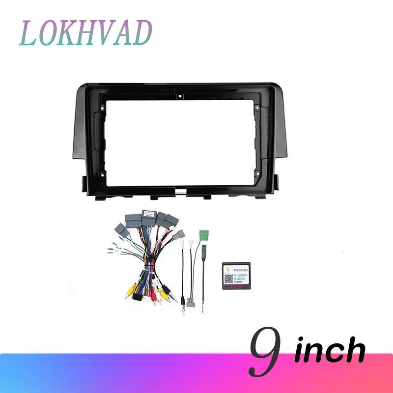 Фото Автомобильный радиоприемник, 2Din, рамка для Honda Civic 10 FC FK 2015-2020, панель, DVD-плеер, кабель, адаптер Canbus, комплект Fascia №1
