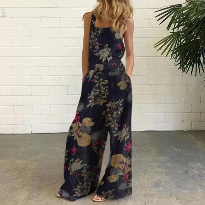 

Fashion Jumpsuit Women Bodysuit Overalls Jumpsuit Casual Floral Print Summer Wide Leg Pants Playsuits