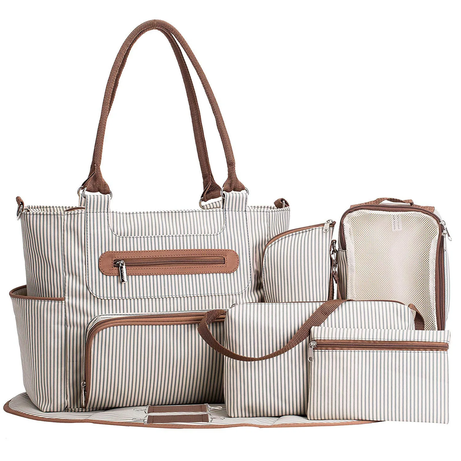 

Baby Diaper Bag 7 Piece Diaper Tote Bag Large Capacity Baby Mom Dad Travel Bag with Stroller Bag Maternity Bag Baby Care Mom Bag