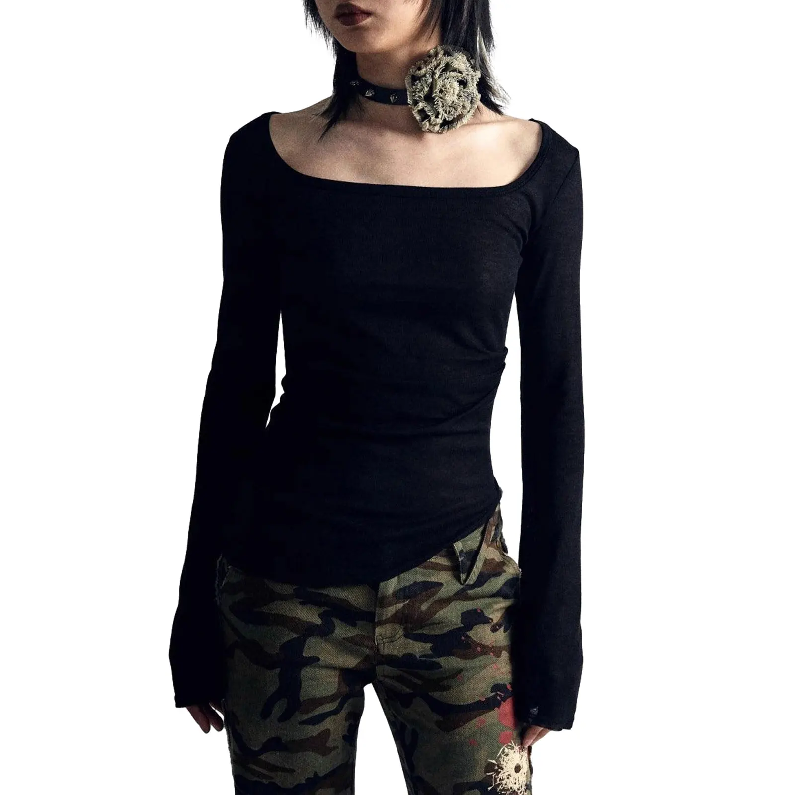 Женская весенне-осенняя футболка с длинным рукавом модные рубашки круглым