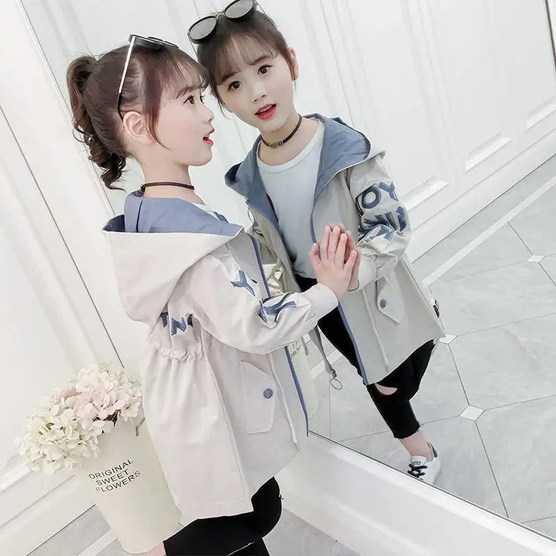 Girls Autumn Jackets Children's Clothing Hooded Outerwear Fashion Windbreaker Top Kids Coat 2 To 12 Years Old Baby Fall Clothes