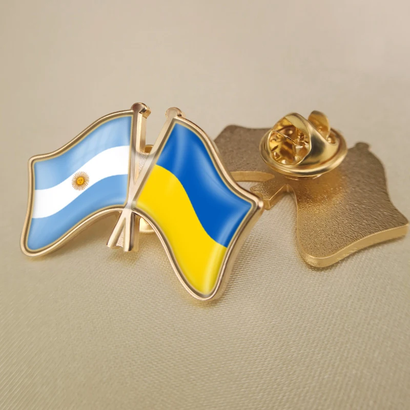 

Argentina and Ukraine Crossed Double Friendship Flags Lapel Pins Brooch Badges