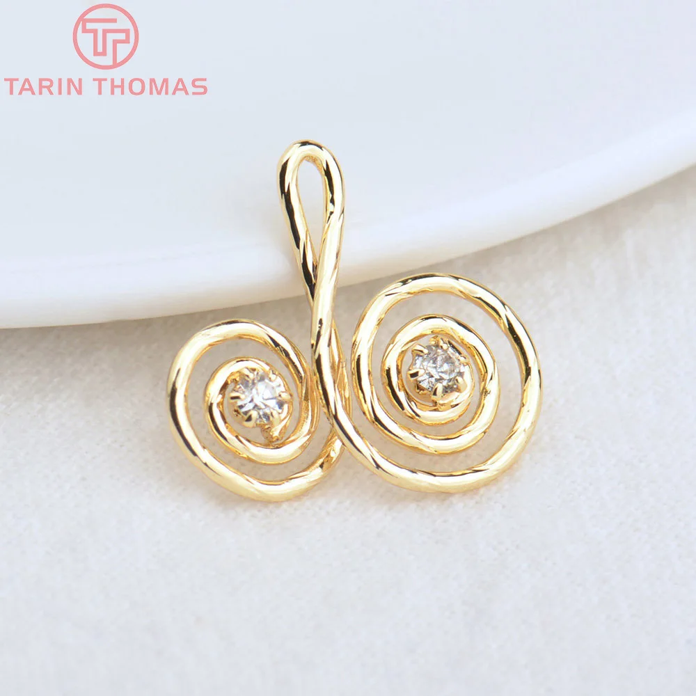 

(4561)6PCS 17x17MM Hole1.5MM 24K Gold Color Brass with Zircon Mosquito Coil Charms Pendants Diy Jewelry Findings Accessories