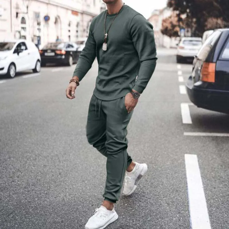 

Richkeda Store New Autumn Sportswear Men's Set Fashion Solid Tracksuit Sports Suits Male Sweatsuit Long Sleeves T Shirt +Pants
