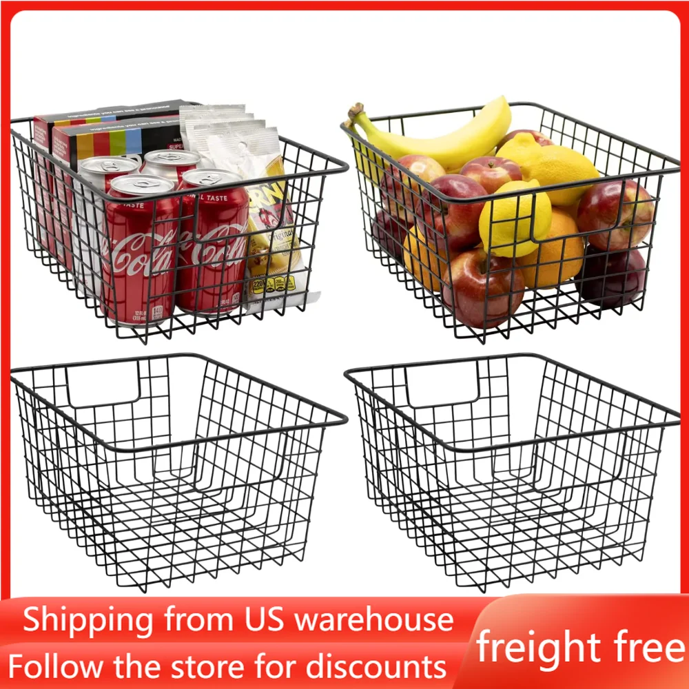 

Metal Wire Storage Cabinet Baskets, Kitchen Pantry Organizer - Storage Bins for Home, Bathroom, Closet Organization 4PCS