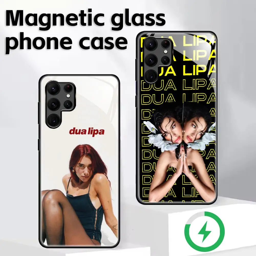 Фото Чехол для телефона с изображением певицы Дуа Липы для Samsung S26 S25 S24 S23 S22 S21 Plus Ultra Note20, стеклянный магнитный чехол. №1