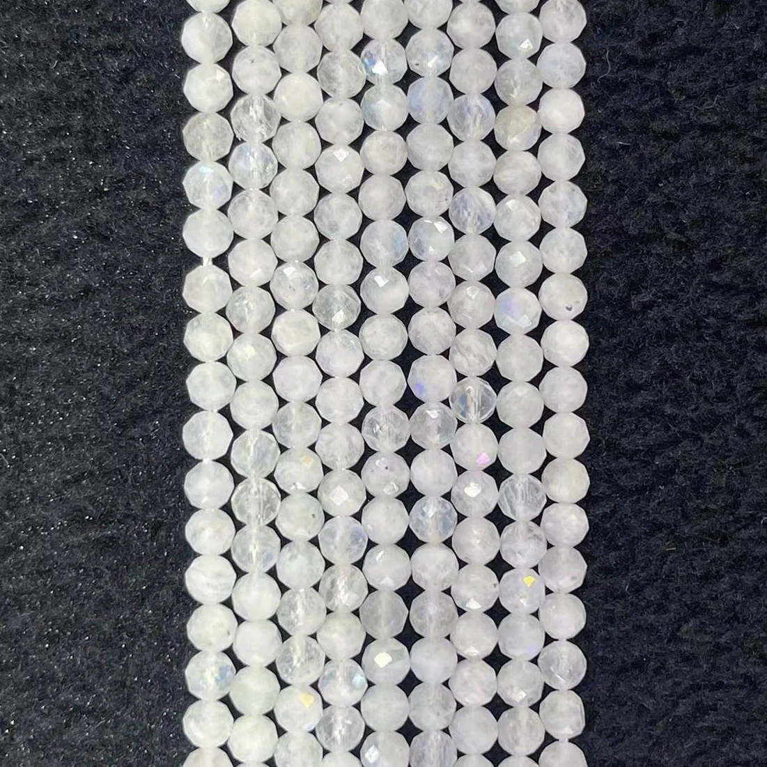 Natural White Selenite Flash Beads Stone Blue Moonstone Faceted Round Loose Beads For Jewelry Making Bracelet Necklace 2/3/4MM