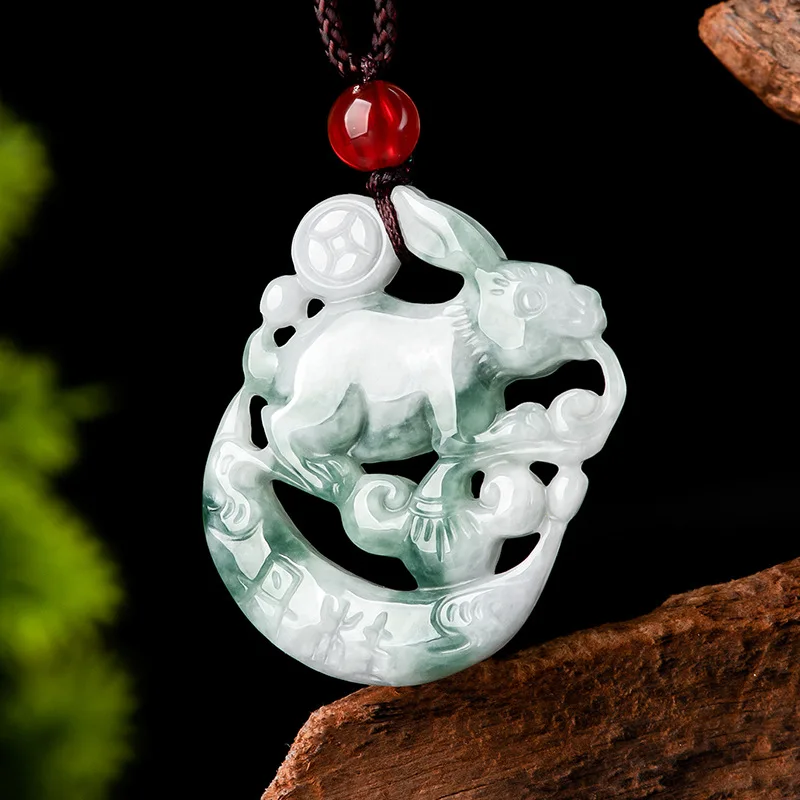 

Mai Chuang/Jade Floating Flowers Zodiac Moon-watching Rabbit Emerald Necklace Pendant Men And Women Fashion Fine Jewelry Gifts