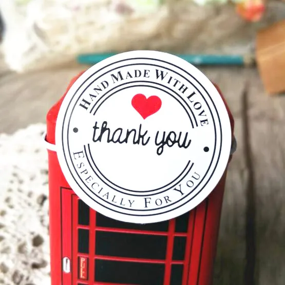 

100PCS/lot "Thank you" Round White Kraft Stationery label sticker Students' DIY Retro Seal sticker For handmade with Love