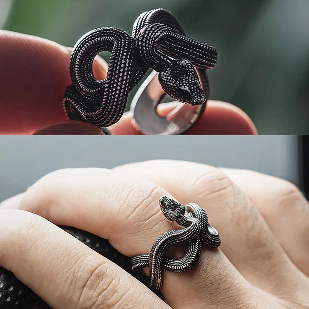 

Domineering Vintage Silver Color Snake Ring For Man Snake Handmade Men's Ring National Tide Necklace Pendant Jewelry Accessories