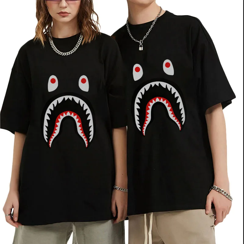 

Лидер продаж, мужские футболки shir Shark Face из 100% хлопка, Графические Топы с коротким рукавом, летняя уличная одежда, Kopp, повседневная парная фут...