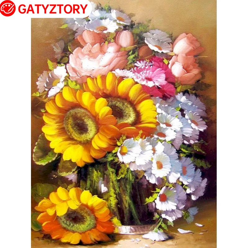

GATYZTORY Oil Painting By Numbers Chrysanthemum Art Drawing On Canvas HandPainted Frameless Coloring By Number Kits Home Decor