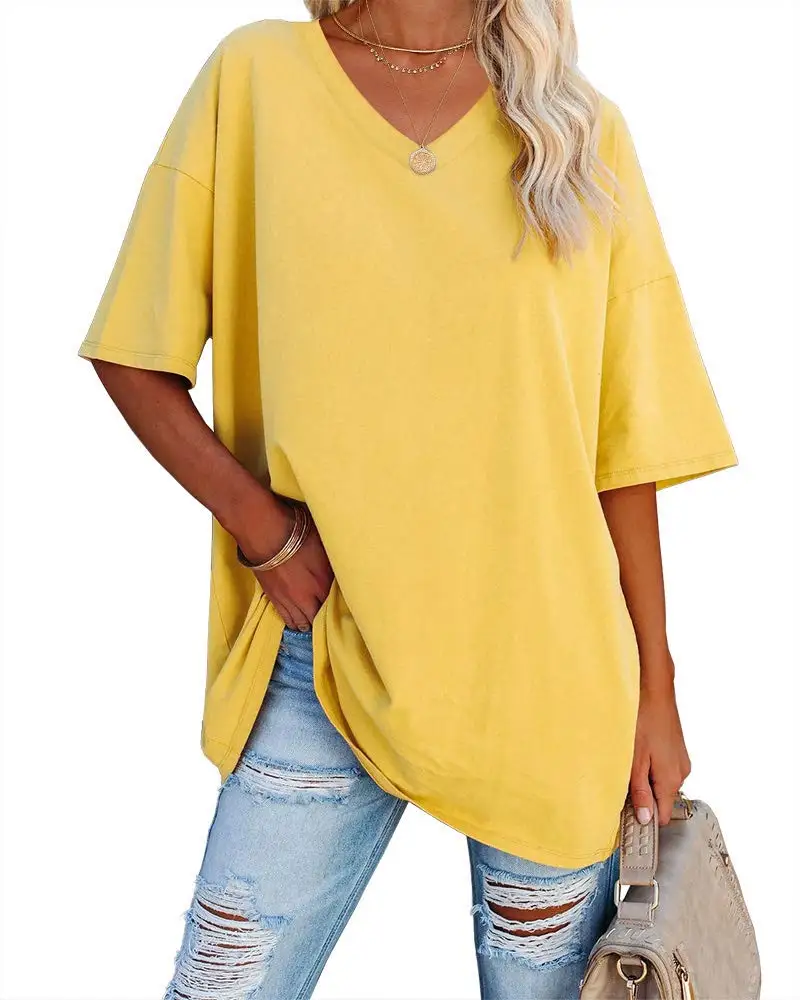 

HOT Women's Oversized T Shirts Tees Half Sleeve V Neck Comfy Cozy Cotton Tunic Tops