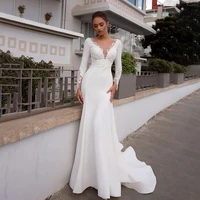 sexy lace civil mermaid wedding dress for woman a line sweep train satin princess bridal gown vestido de novia