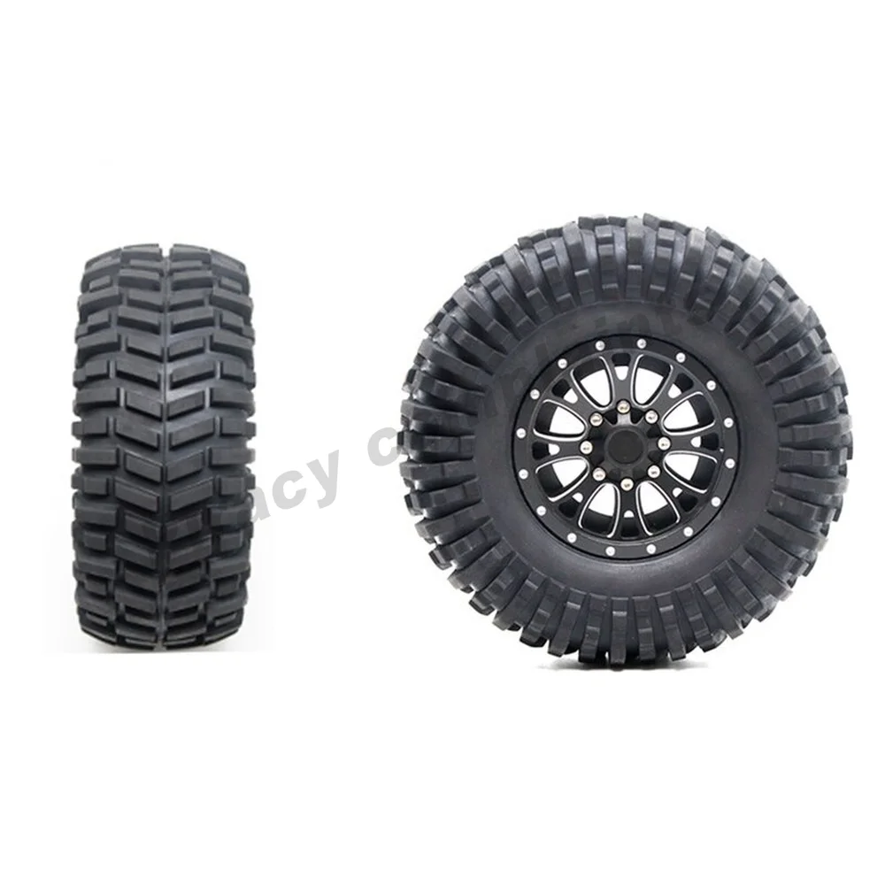 4PCS 2.2 Inch Rubber Tyres & Black Metal Beadlock Wheel Rim for 1:10 Axial SCX10 Traxxas TRX-4 RC Rock Crawler RC Car enlarge