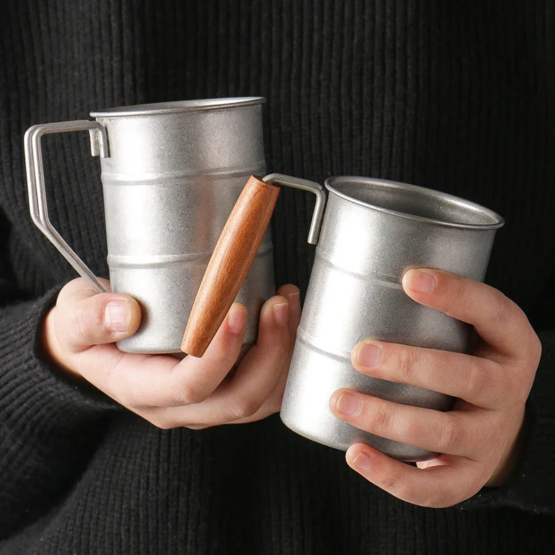 

350ML Old Vintage Industrial Beer Mugs 304 Stainless Steel Water Bottle with Handgrip Portable Outdoor Camping Picnic Drink Cups