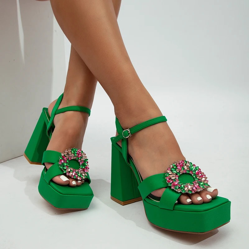

Женские сандалии на платформе 11 см, сандалии-гладиаторы на массивном каблуке, летняя Дизайнерская обувь зеленого цвета в стиле панк, 2022