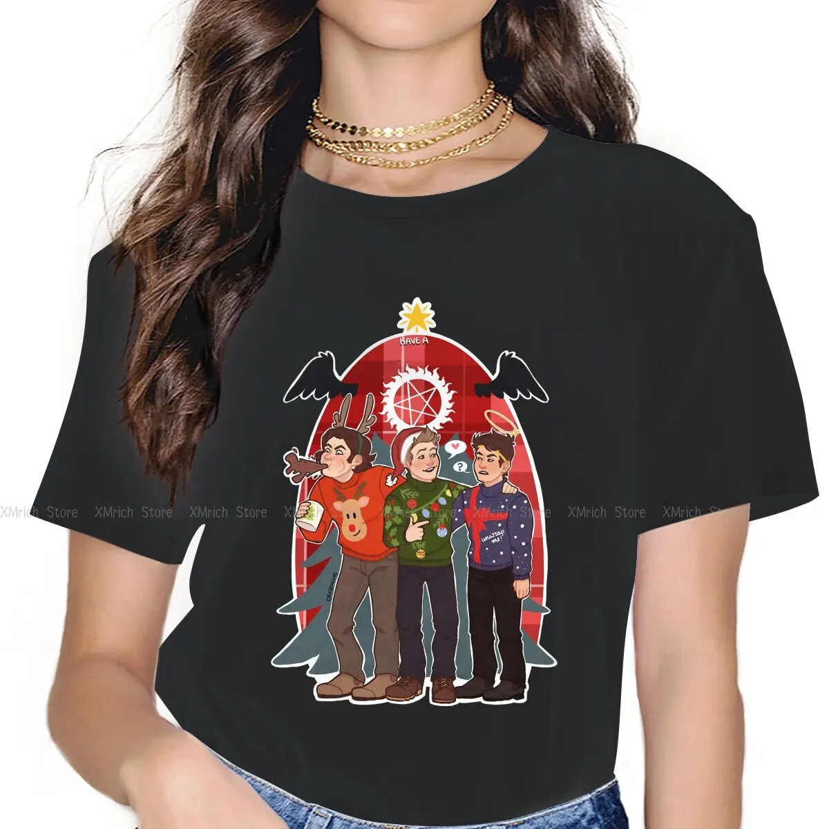 

Christmas Feminine Clothes Supernatural Bobby Singer TV Oversized T-shirt Kawaii Vintage Female Blusas