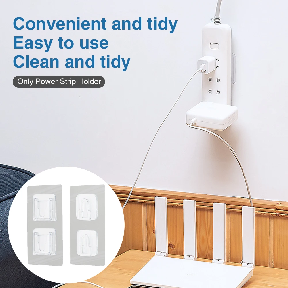 

10pairs/pack Wall Mount Double Buckle Clear Self Adhesive PVC Power Strip Holder Wall-mounted Router Rack Patch