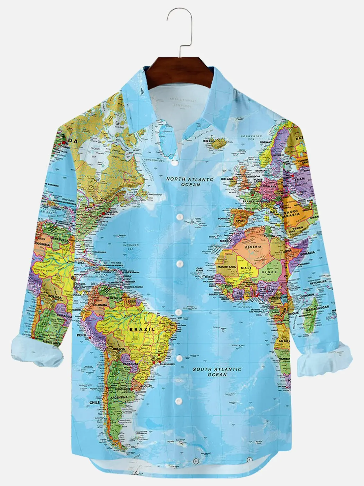 Men's Map Long Sleeve Button Up Shirts