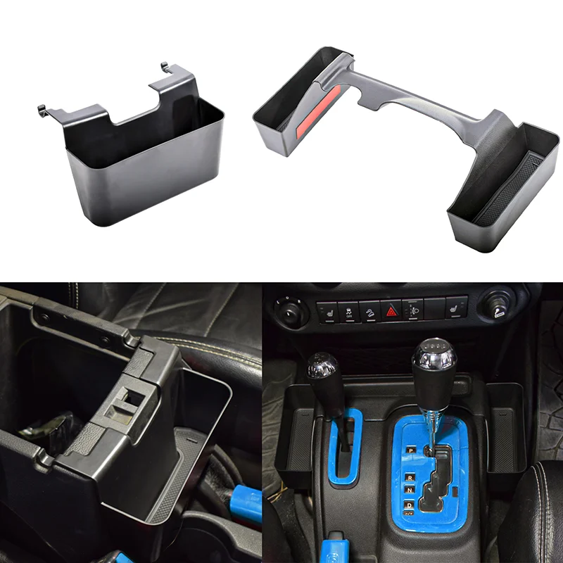 

JK Gear Shift Side Tray and Center Console Hanging Box For 2011-2018 Jeep Wrangler JK JKU Armrest Organizer Tray Black 1 Set
