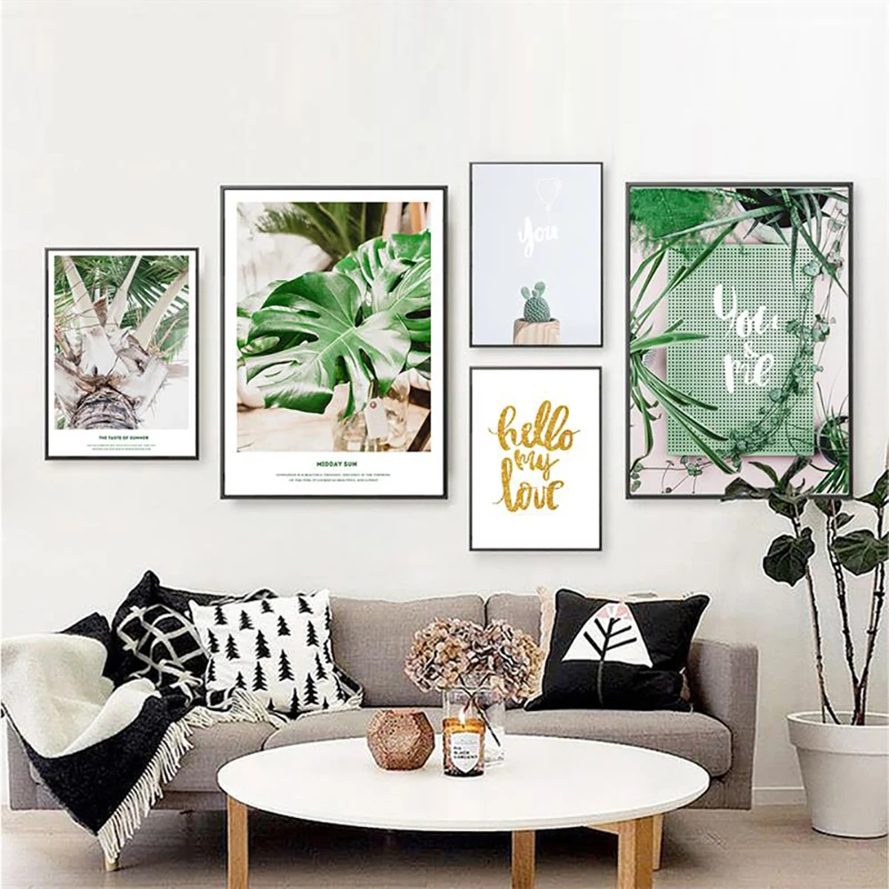 

Cute Cactus Green Leaves Rattan Wall Art Canvas Painting One Line Drawing Prints Nordic Poster Wall Pictures Living Room Decor