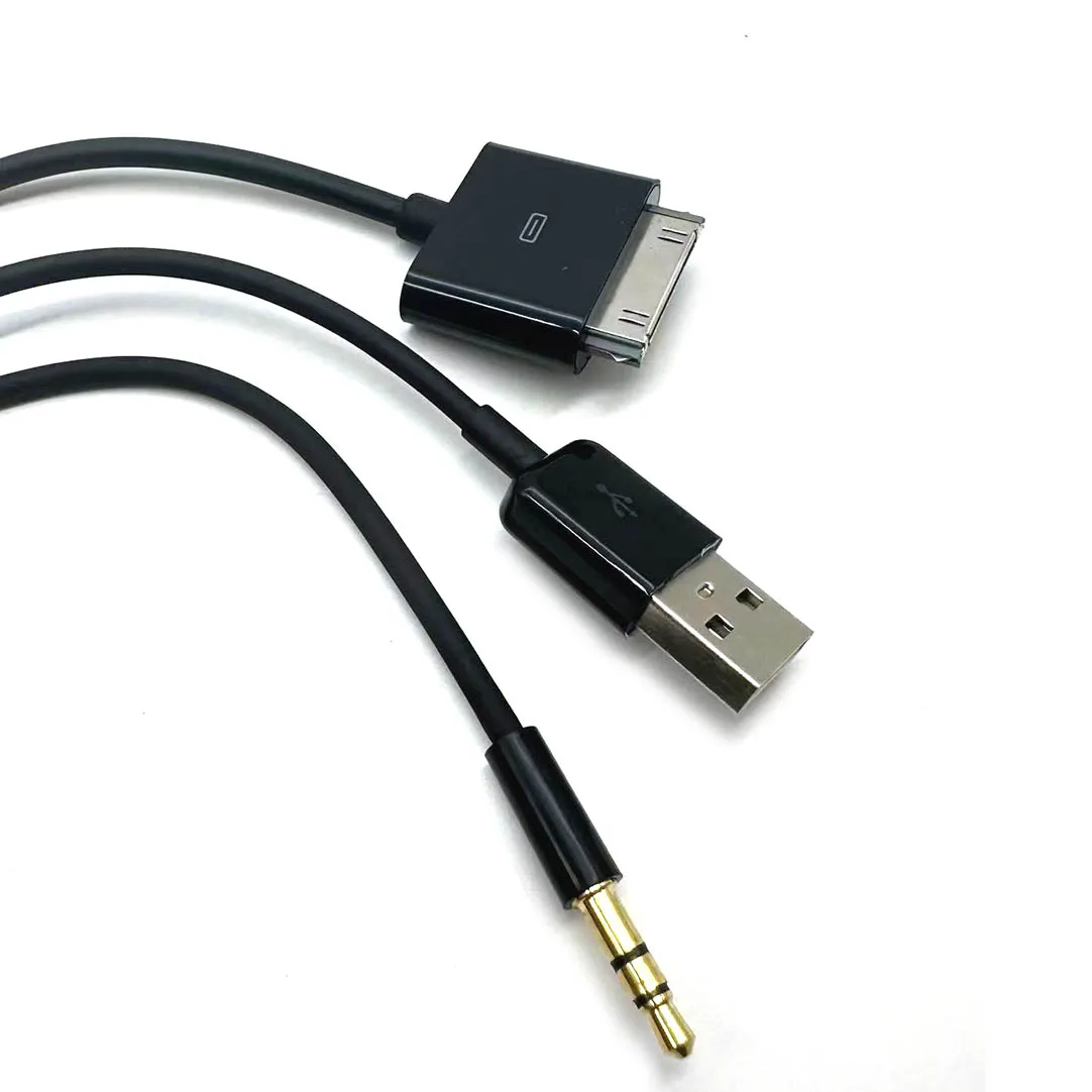 Фото 1 шт., 30-контактный кабель для зарядки USB с разъемом 3,5 мм для автомобиля, для iPhone 4/4S, iPod Nano/Touch, iPad 2/3, черный/белый №4
