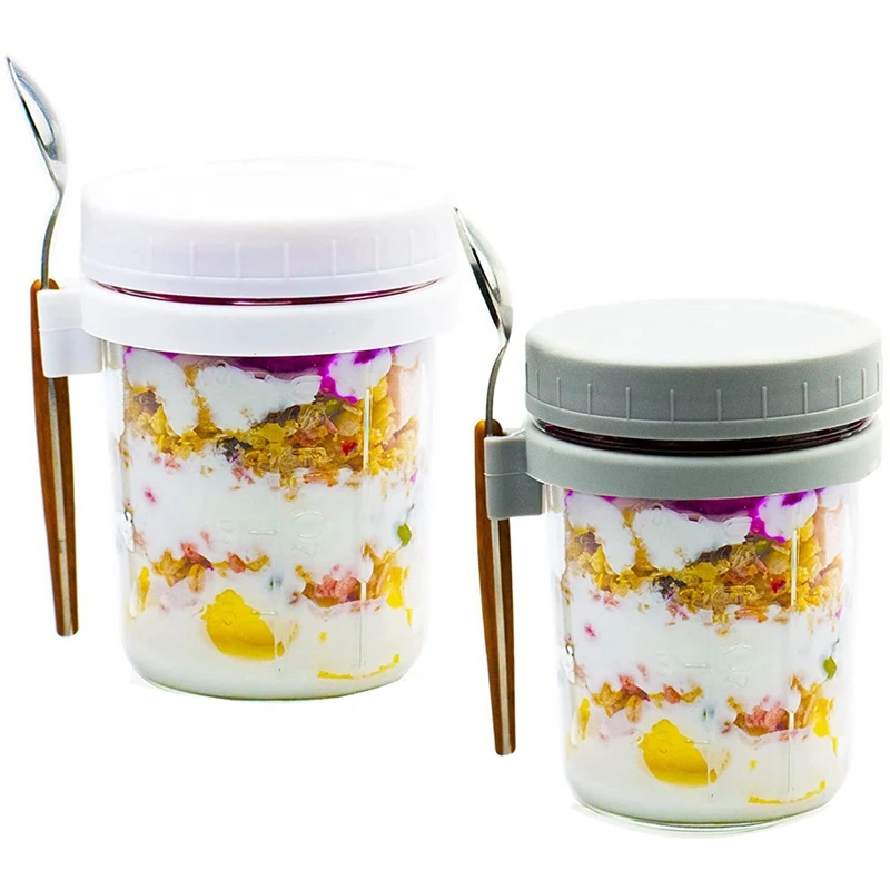 BMBY-Reusable Overnight Oat Jar, Sealed Storage With Measuring Markers, Spoon For Salads, Yogurt, Oatmeal Containers