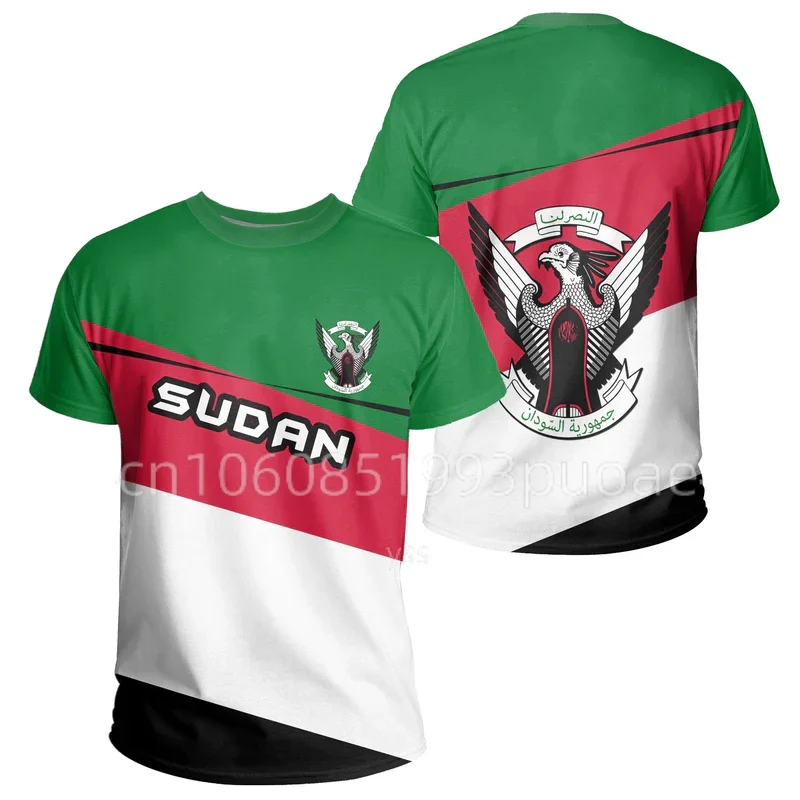 

2023 Sudan Flag & Coat of Arms Graphic Tee Summer Casual Pullover Men's Fashion Loose T-shirts Boy Oversized Short Sleeves Tops