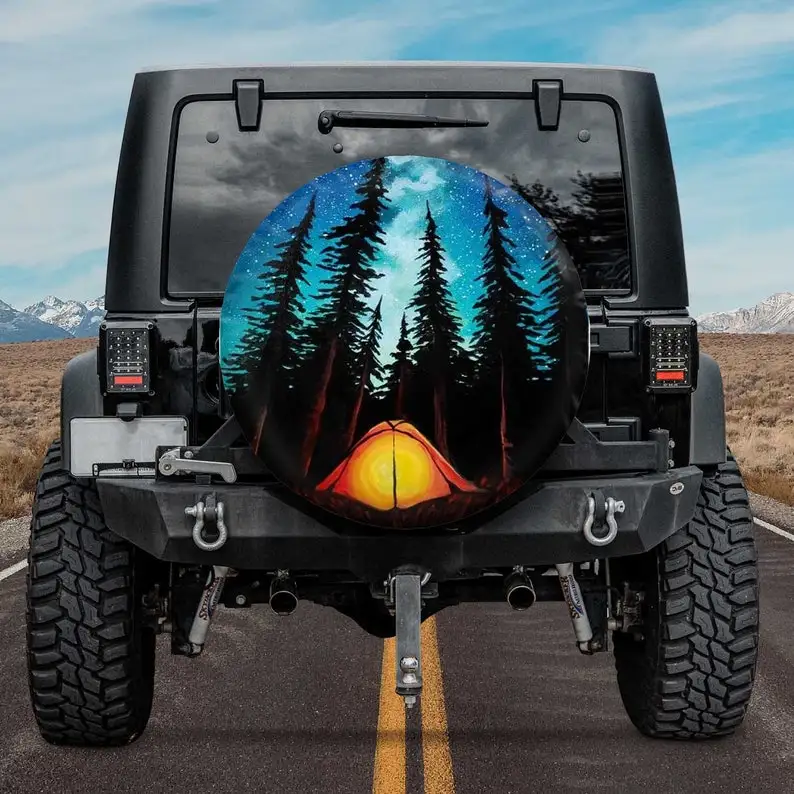 

Чехол для запасной шины ночного неба для кемпинга, автомобильные аксессуары, чехол для запасной шины на заказ, ваш собственный индивидуальн...