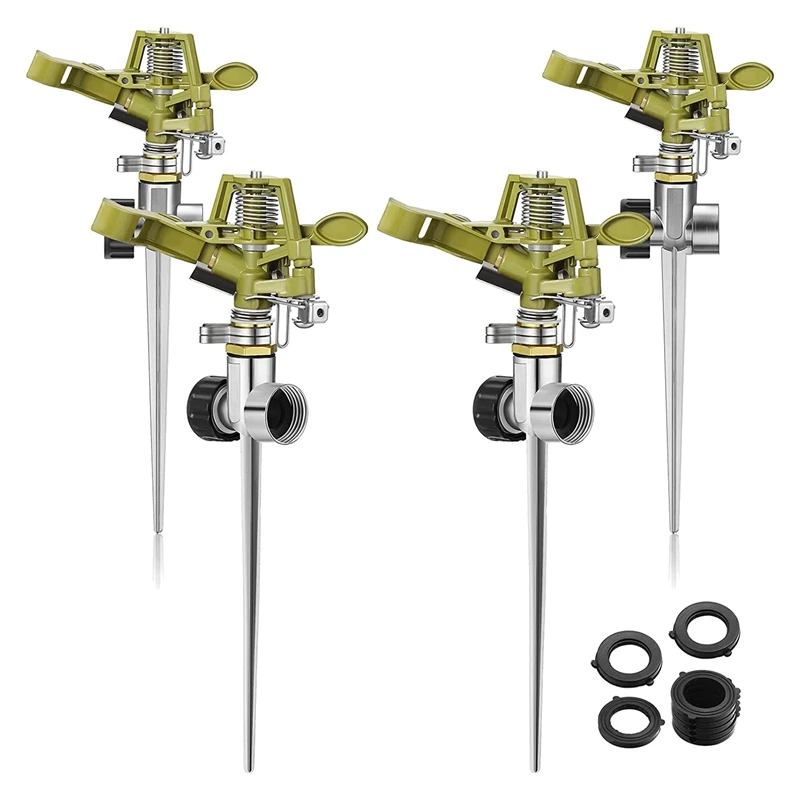 

Garden Sprinklers 360Degree Automatic Rotating Lawn Sprinkler With Water Stop Rings Adjustable Pulsating Sprinklers 4Pcs