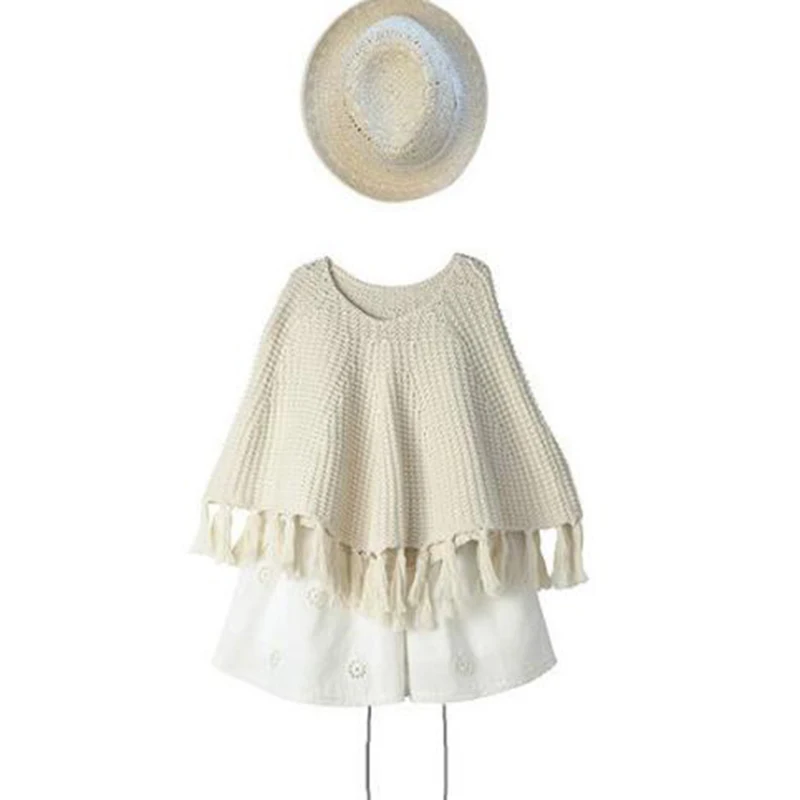 

Autumn Kids Baby Girls Pullover Cloak Sweaters Casual Baby Girls Long Sleeve Pure Color Cloak Knit Children's Sweaters